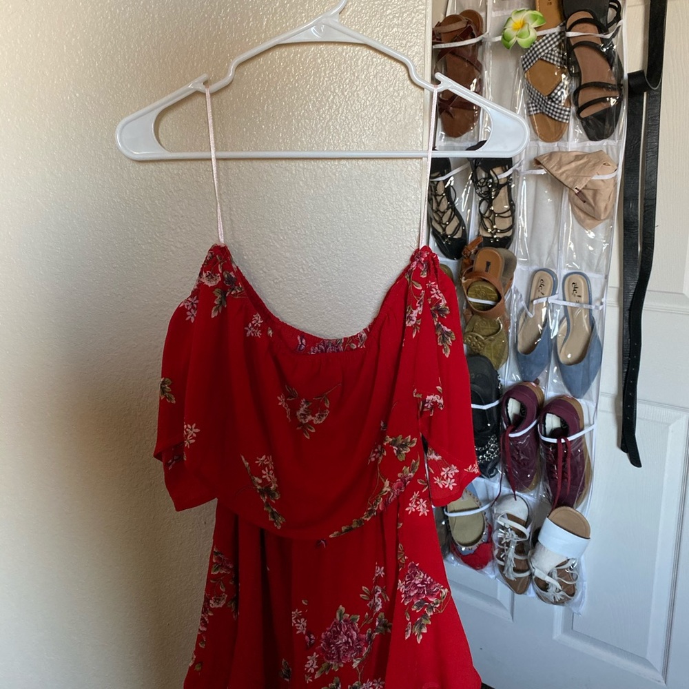 Red off shoulder dress/romper